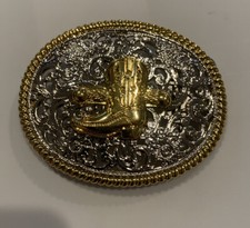 Vintage Cowboy Boot Belt Buckle - Cut Out Style Gold  Silver Tone Metal