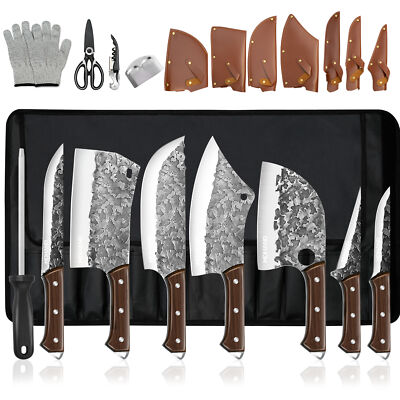 Hand Forged Butcher Knife Set Chef Knives Meat Cleaver Viking Knives with Bag