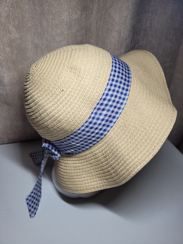Cappello estivo Penti beige panna sole con fiocco tessuto blu a scacchi taglia S - Foto 4 di 13