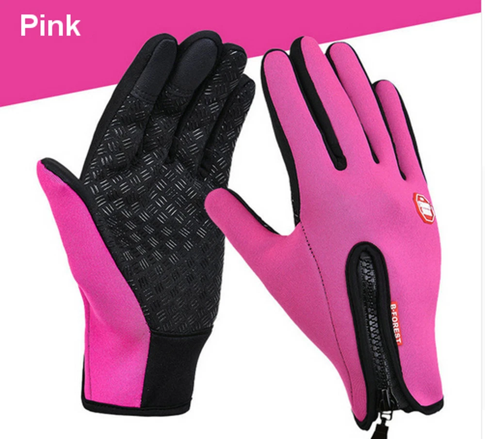 Pink Neoprene Touch Screen Waterproof Bicycle Bike Cycling Winter Gloves M  L XL