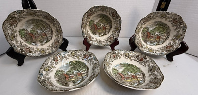 5 Johnson Brothers England Mill Stream Square Cereal Bowls