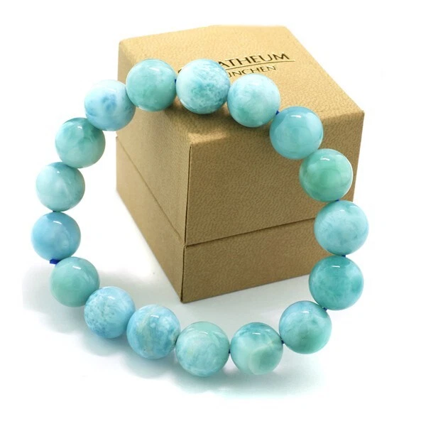 Wert 1280 Euro Larimar Armband dehnbar Kugeln 12 mm AAAA türkisblau Flex-Armband