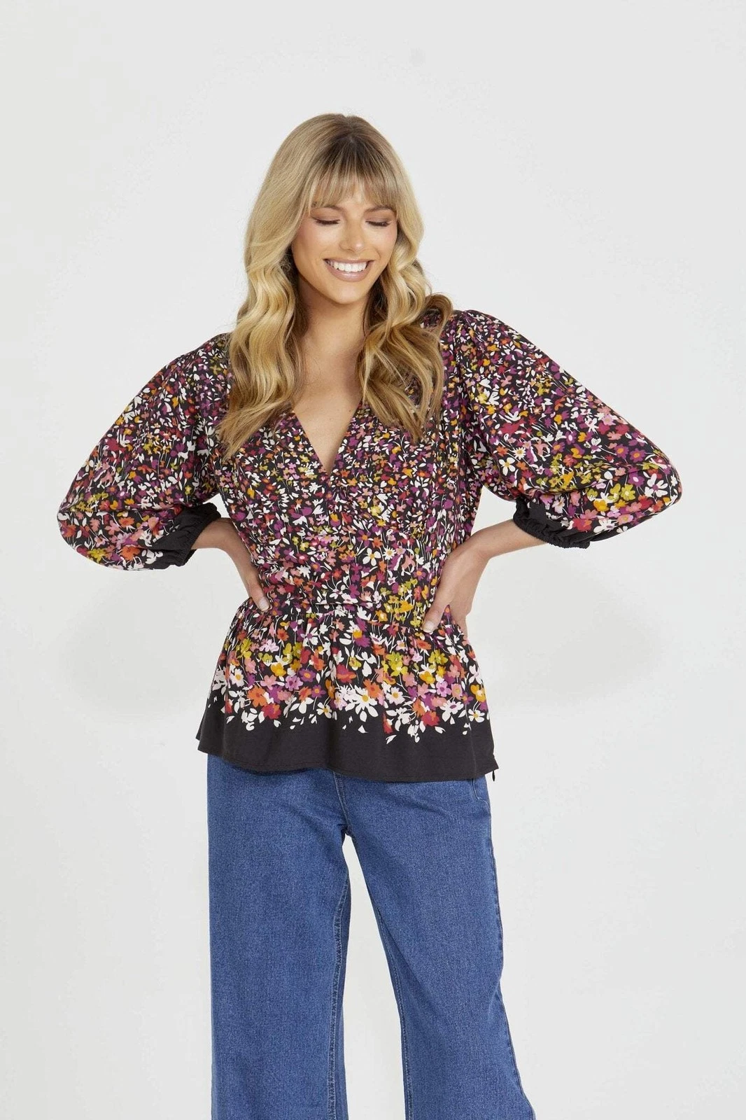 Suki Frill Hem Top in Ditsy Border | SASS