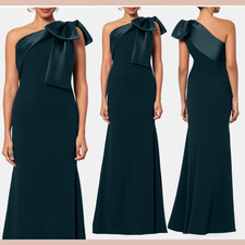 NEW 269 Betsy Adam  6  One Shoulder Satin Bow Crepe Mermaid Gown Pine Q1273