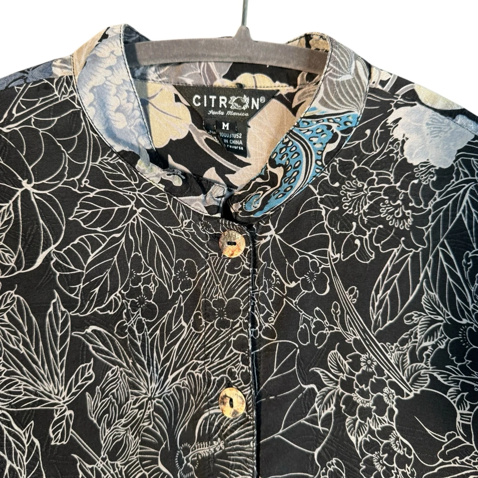 Blusa de seda Citron Santa Monica para mujer M estampado floral vestido con botones kimono Foto 2 de 4
