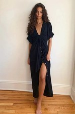 Free People Vintage Summer Midi Dress Size S Black Button Up and/or Tie Closure