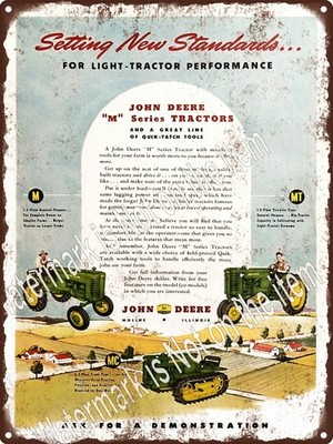 1950 John Deere Models M MT MC Track Crawler Tractor Metal Sign 9x12'' A469