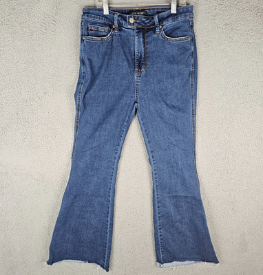 Jude Blue Flare Jeans Womens 31 Blue Denim Stretch High Rise Frayed Hem JB88611