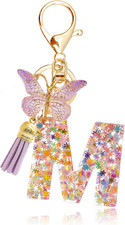 Fashion Alphabet Initial Letter Keychain Tassel Butterfly Pendant Key Ring for P