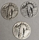 3 Standing Liberty Quarters 1927, 1930, 1930. 90% Silver