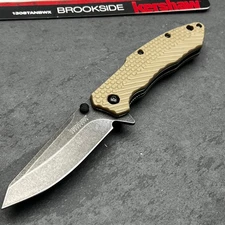 KERSHAW Brookside Tan Spring Assisted Open Folding Flipper Blade Pocket Knife