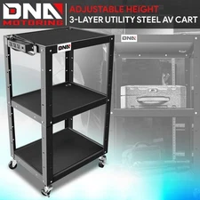 Height Adjustable 3-Layer Media Rolling AV Cart w/ Power Strip+Locking Casters