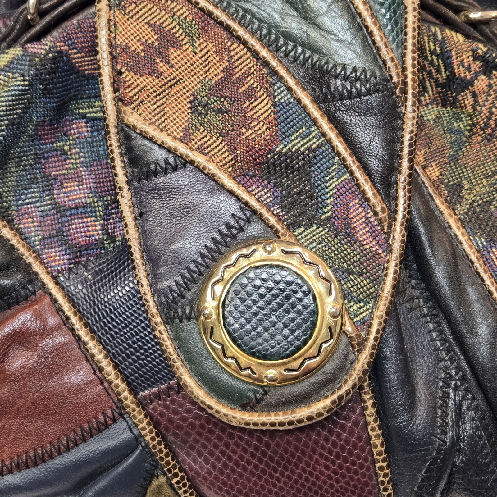 Patchwork Leather Tapestry Handbag Boho Shoulder … - image 6