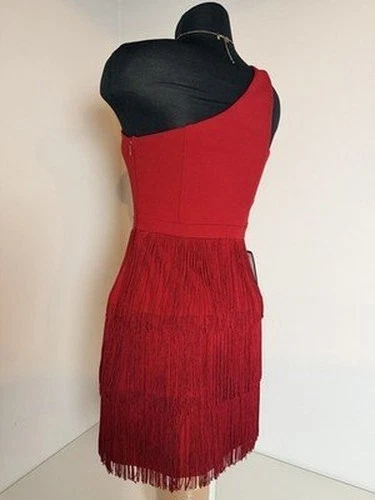 Vestido Adrianna Papell para mujer talla 2 rojo sin mangas nuevo con etiquetas falda con flecos en capas Y2K