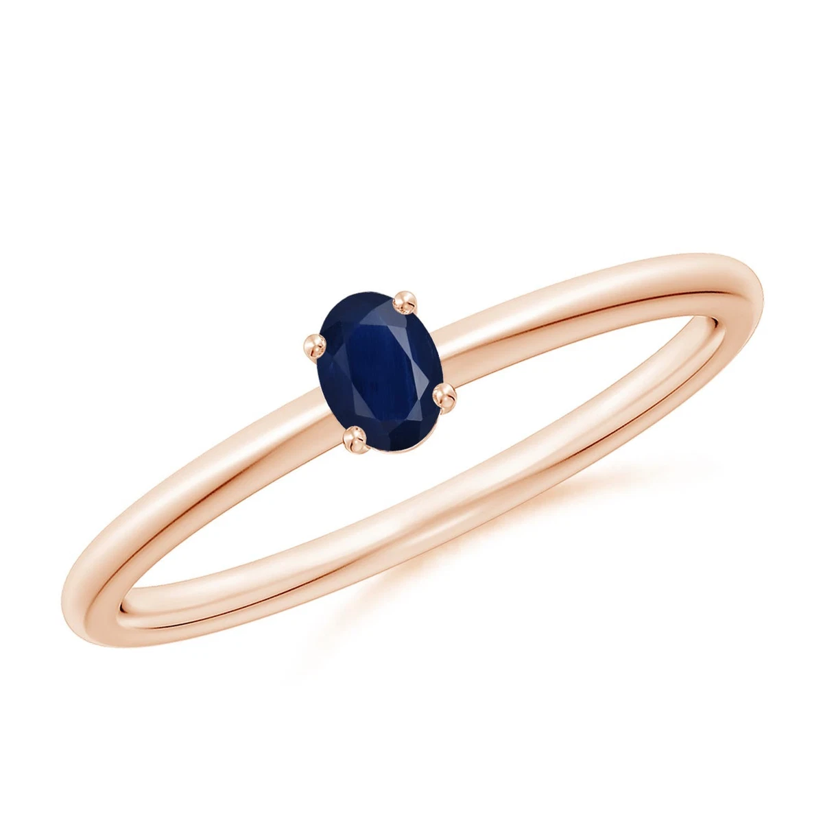 Anillo de promesa de zafiro azul ovalado solitario grado A de 0,2 quilates...