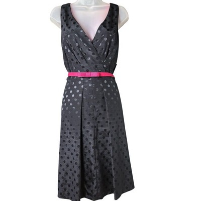 Tahari Levine NWT Size 10 Polka Dot Fit Flare Dress Pink Belt