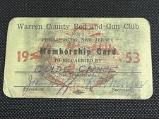 VINTAGE 1953 NEW JERSEY “WARREN COUNTY ROD AND GUN CLUB” Membership Card