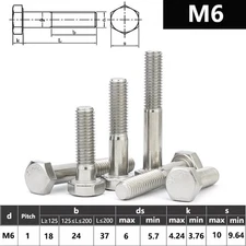 M6 / 6mm A2 STAINLESS STEEL PART THREADED HEX HEAD BOLTS HEXAGON SCREWS DIN931