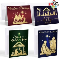 24 PCS Religious Christmas Greeting Cards with Envelopes 4 Designs Boxed Set for