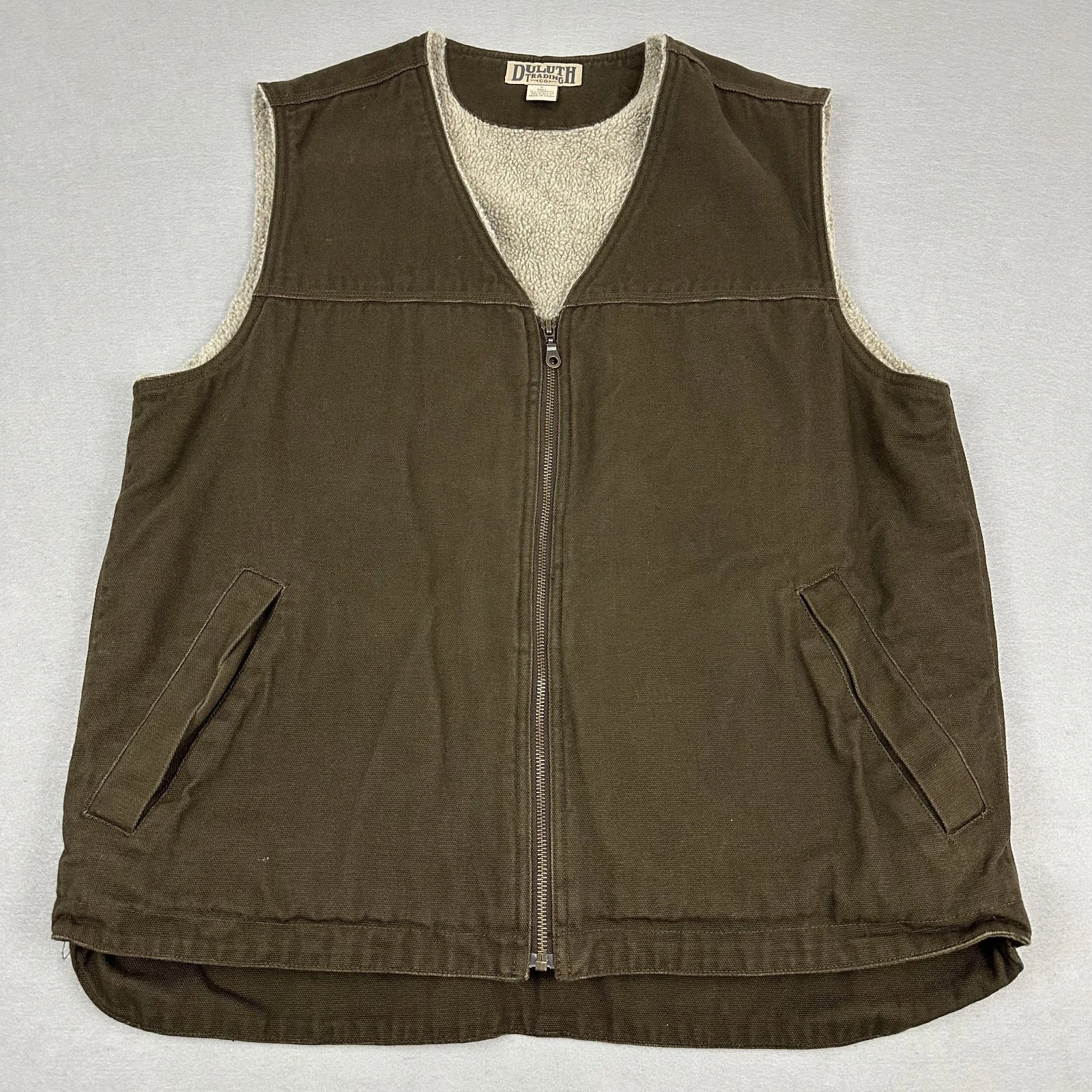 Duluth Trading Vest Men Large Brown Solid Sherpa Lined Workwear Outdoor Pocket L