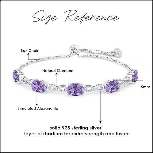 Теннисный браслет-боло с имитацией камня рождения и настоящего бриллианта покрытие белым золотом 14 карат - Изображение 2 из 4