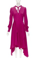ALEXANDER MCQUEEN 2019 pink silk puff sleeves pussy bow draped skirt dress IT42