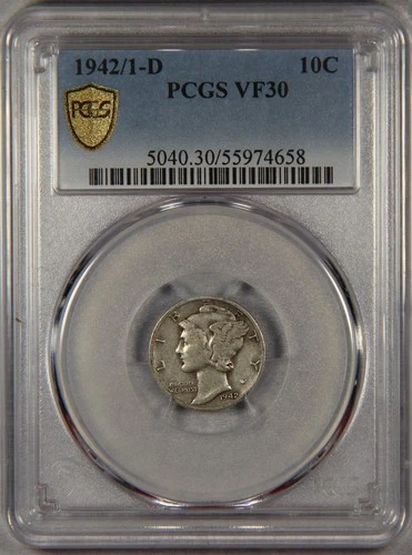 1942/1-D Mercury Dime PCGS VF30 10c