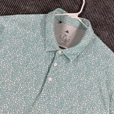 Adidas Polo Shirt Mens 2XL XXL Green Geometric Short Sleeve Golf Performance