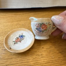 Occupied Japan Miniature Porcelain Tea Set, Floral Plate  Creamer, 1940s