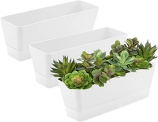 Lainrrew 3 Pack Window Box Planters, 12 Inches Rectangular Planter White