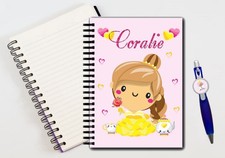 Cahier et stylo personnalisés prénom ou texte – Princesse – Idée cadeau