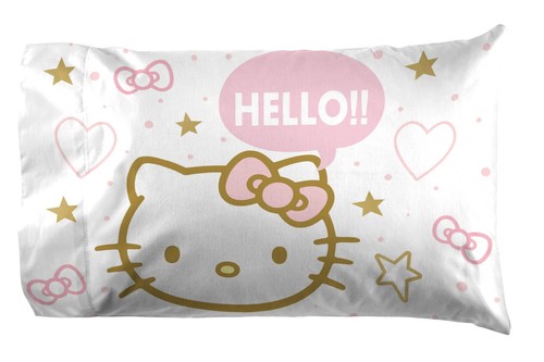 Hello Kitty Set Lenzuola Queen Size - Super Morbido 4 Pezzi Stelle e Cuori Biancheria da Letto... - Foto 4 di 7