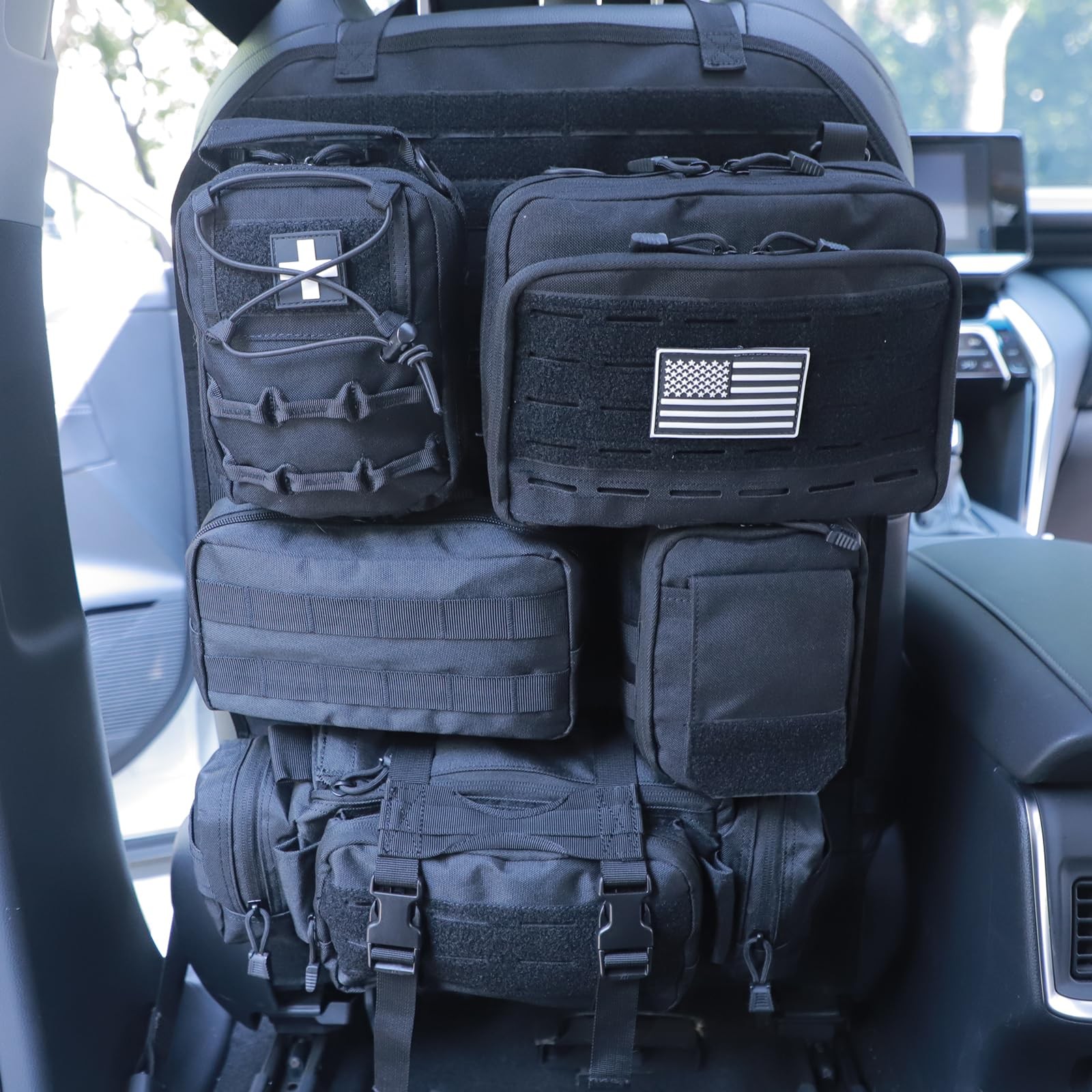 Universal Tactical Seat Back Organizer Vehicle Molle Panel Upgraded-C-Black