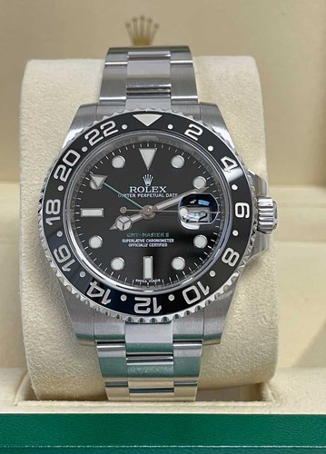 Rolex GMT Master II Green Arrow 116710LN Blue Lume Warranty Complete