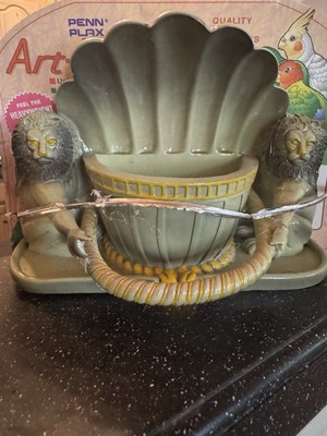 PENN-PLAX Art-Ware Heavyweight Bird Cage Feeder Bowl Lion On Each Side