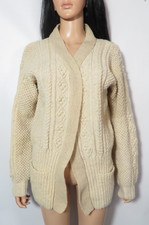 Vintage Classic Wool Cable Knit Cardigan With Pockets Size M