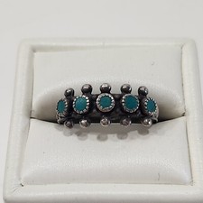 Vintage Sterling Silver Native American 5 Stone Turquoise Ring Size 6.5