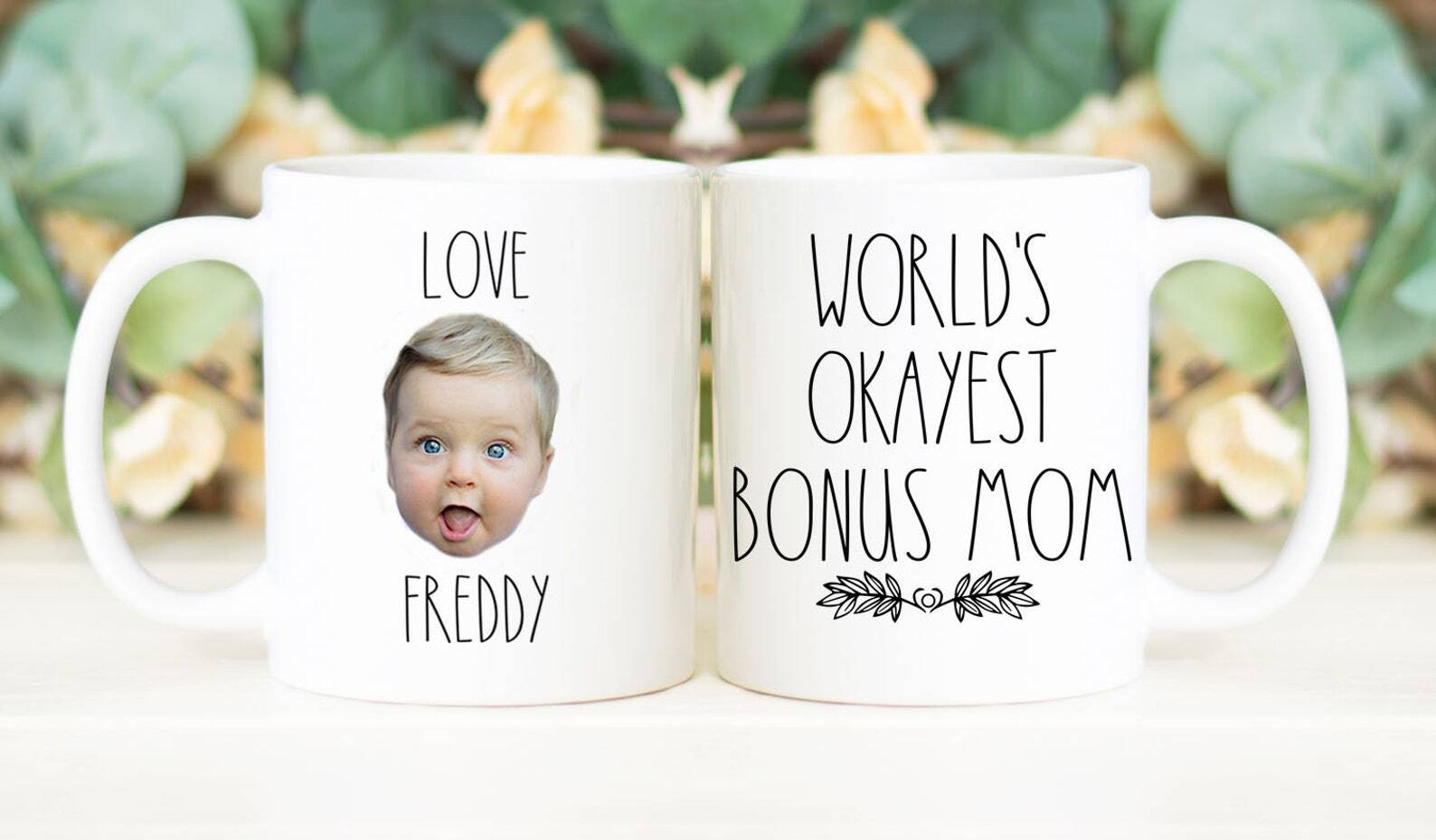 World's Okayest Bonus Mom Coffee Mug Custom Face Mug Personalized With Photo Of