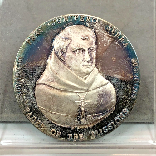 California Mission Medal JUNIPERO SERRA 1,2ozt 999 Feinsilber mit Box ~ getönt - Bild 3 von 11