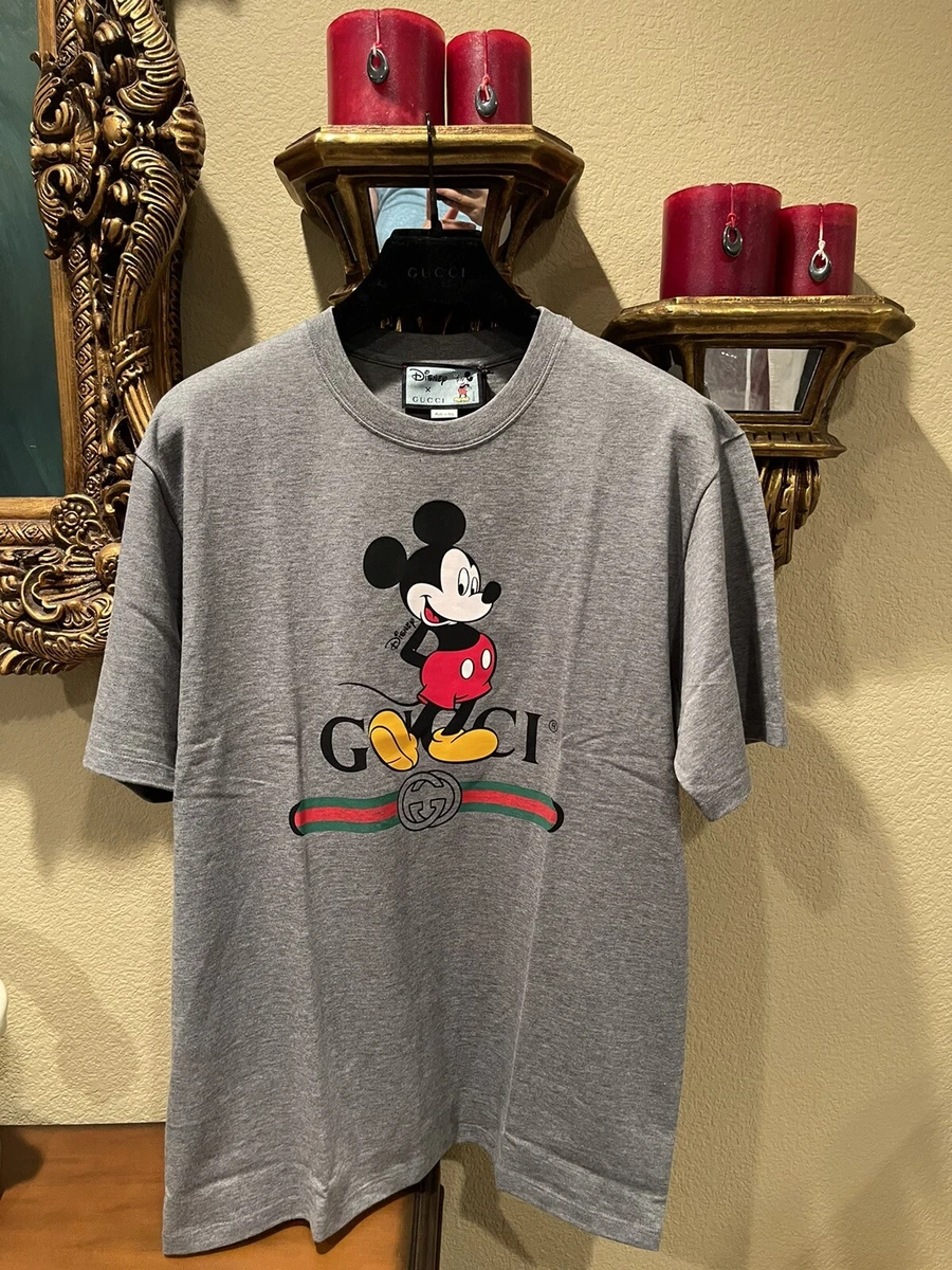 100% Authentic GUCCI Mickey Mouse Gray Cotton Jersey T-Shirt Size