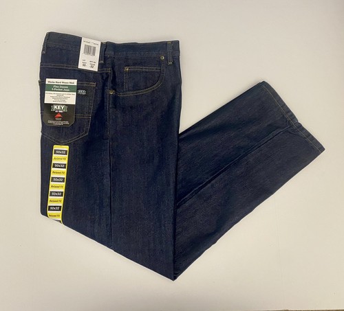 Key Flex Denim 5 Pocket Jeans Size 50x32 Relaxed Fit Dark Wash NWT