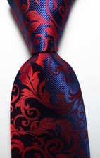 New Classic Paisley Dark Blue Red JACQUARD WOVEN Silk Men's Tie Necktie