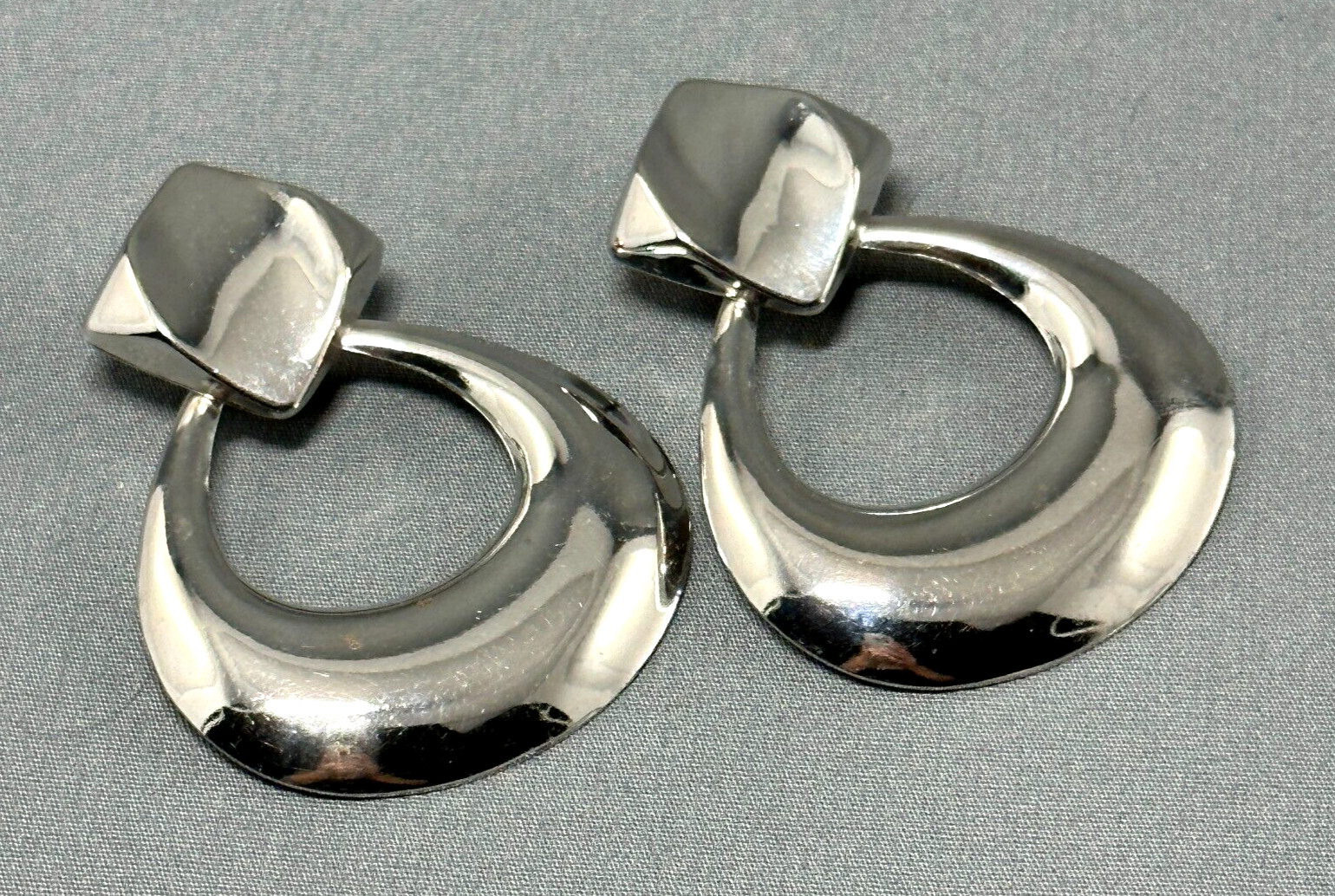 Pierced Stud Earrings Rectangular Top and Hoop Bo… - image 2