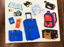 4 x 5" MRS GROSSMAN STICKERS:  BLUE LUGGAGE TRAVEL *