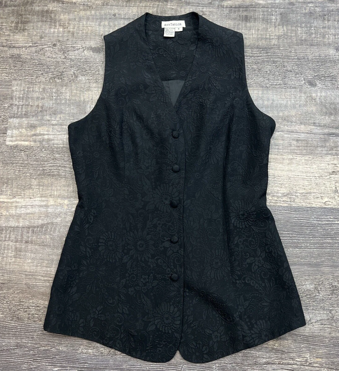 Vintage Ann Taylor Loft Black Sleeveless Silk Acetate Vest Size 8