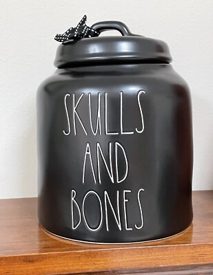 Rae Dunn Halloween Matte Black SKULLS AND BONES Canister