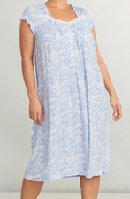 Nwt 74 Eileen West Blue Floral Modal Knit Cap Sleeves Waltz Nightgown Chemise M