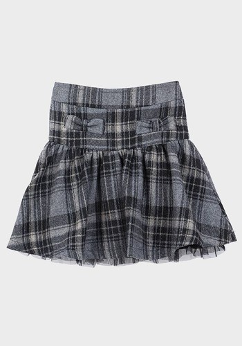 Girls Check Skirt Grey Wool Blend Tartan Frill Hem Vynil Fraise - Picture 4 of 5
