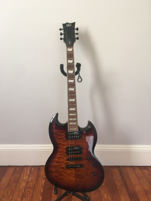 LTD VIPER-256 - Dark Brown Sunburst - Quilted Maple Top   Mahogany Body and Neck