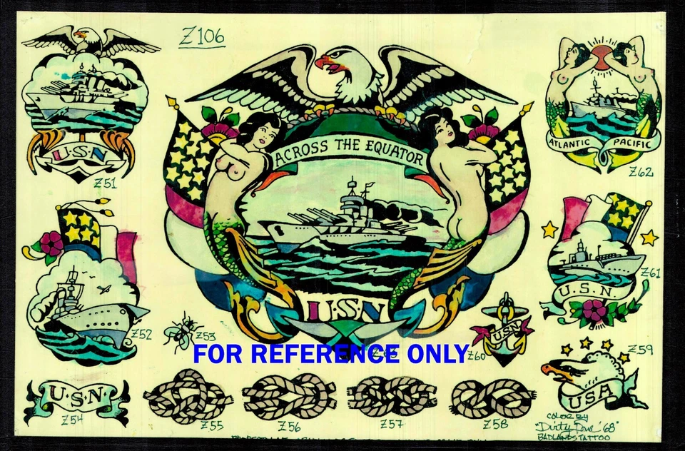 Konvolut SECHS VINTAGE farbige TATTOO Flash Badlands Tattoo Oakland CA Prints - Bild 3 von 4